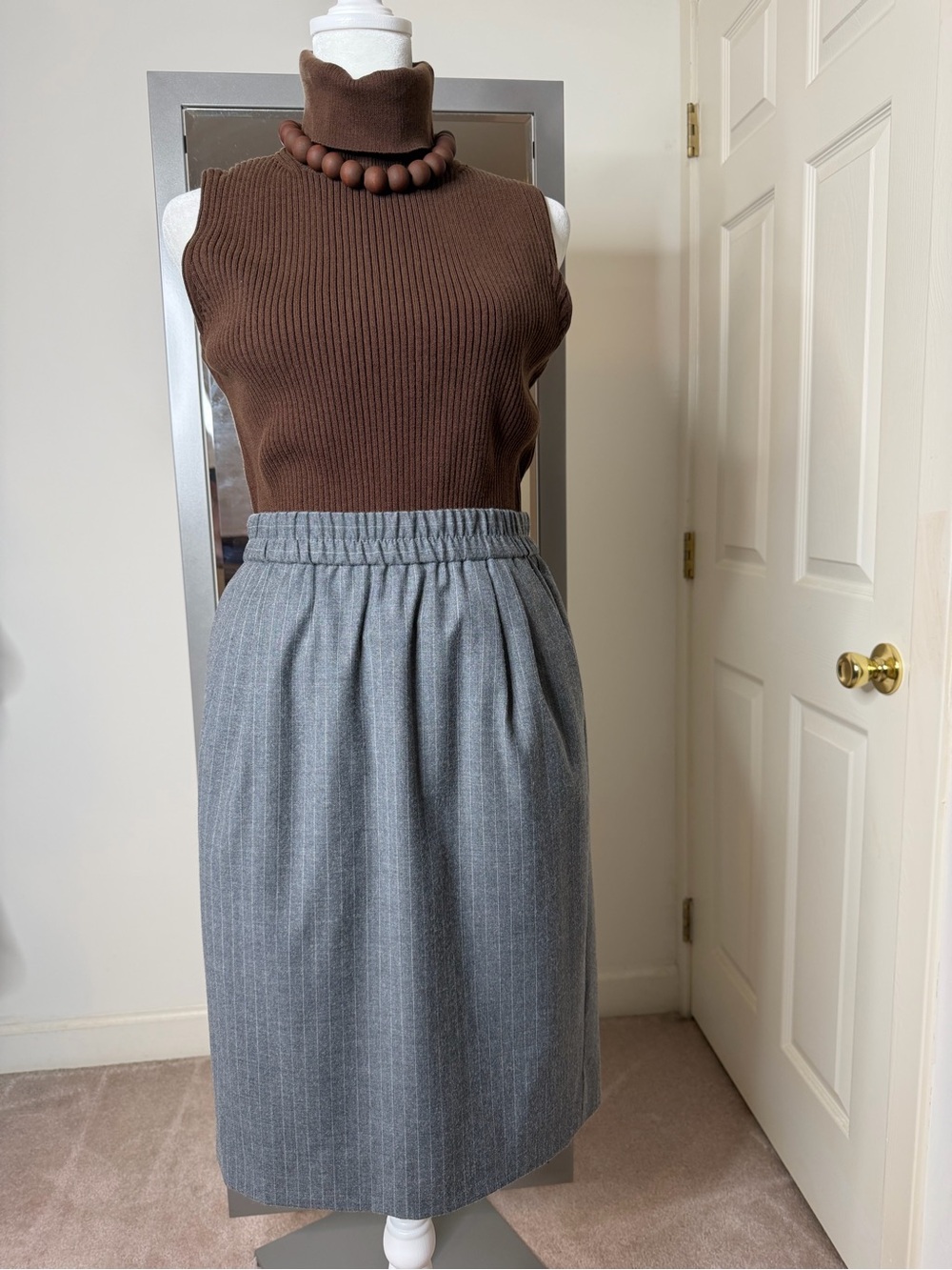 J. Crew Gray Pinstripe Midi Skirt